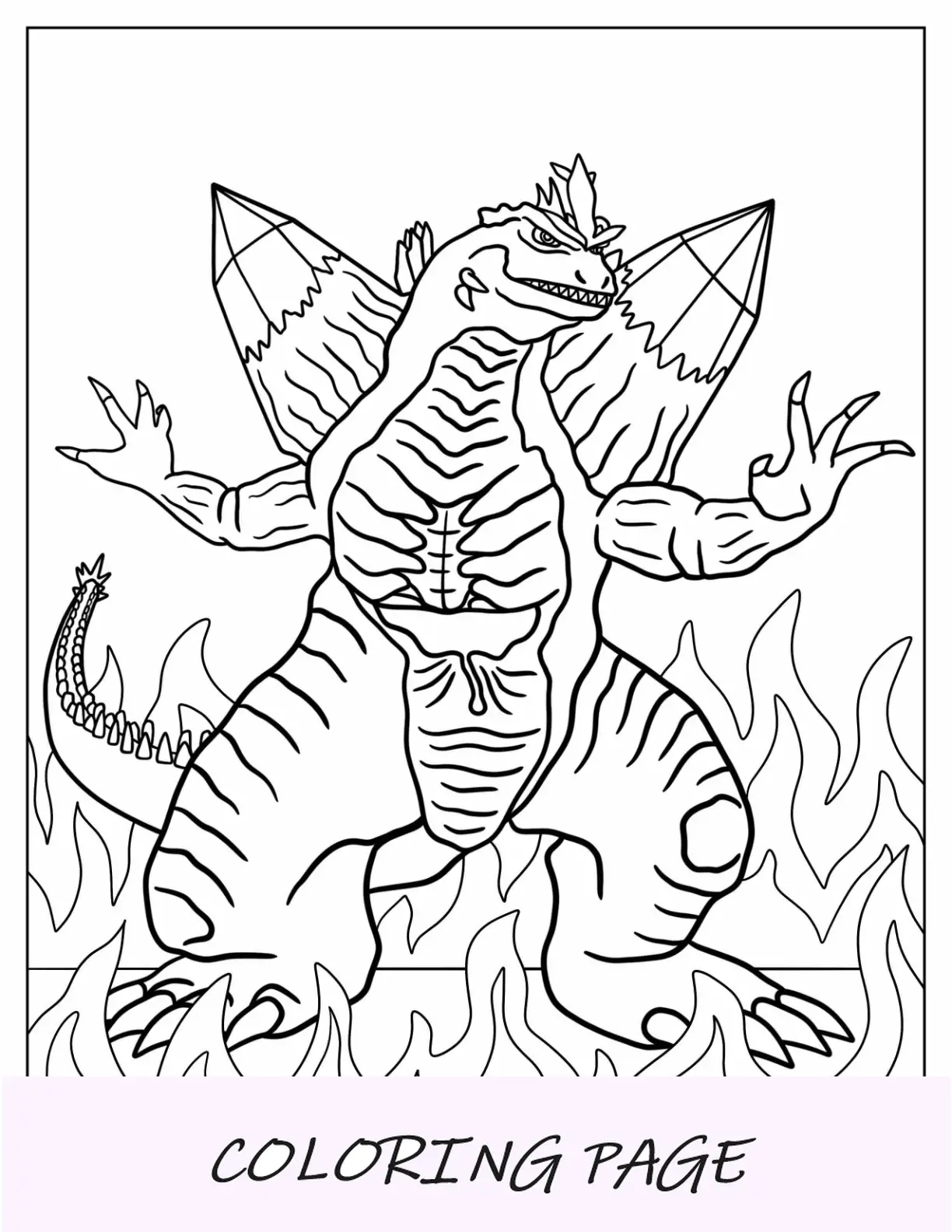 Página para colorir do SpaceGodzilla no meio do fogo