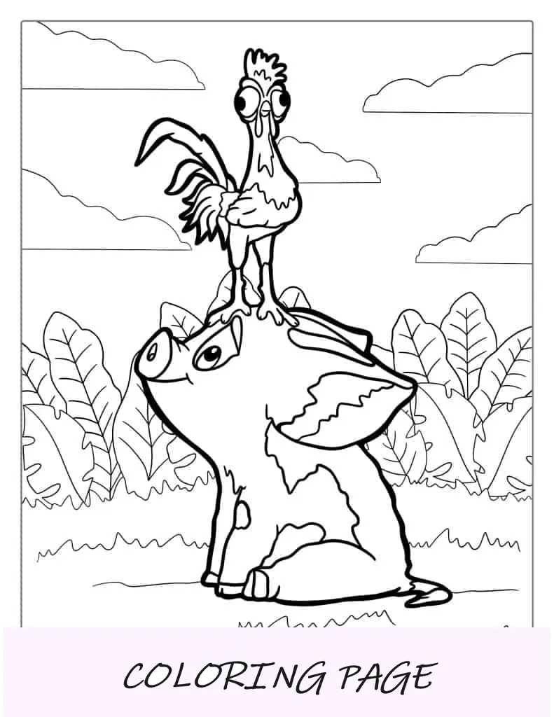 Hei Hei a galinha e Pua o porco para colorir