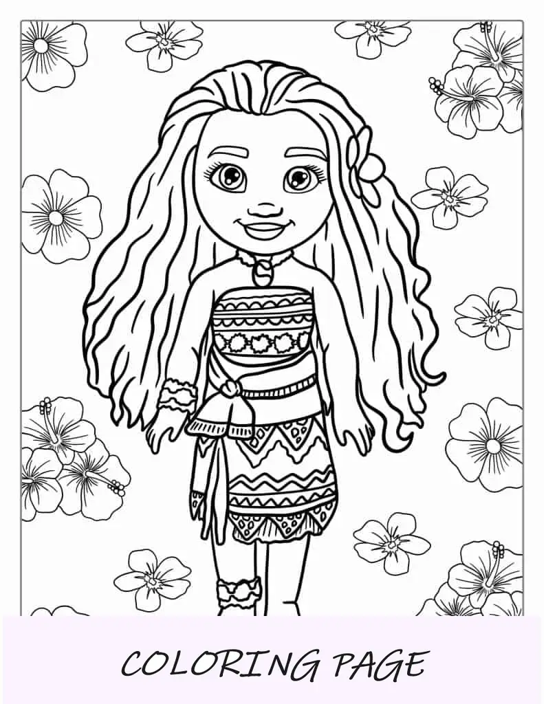 Moana com tema Kawaii para colorir