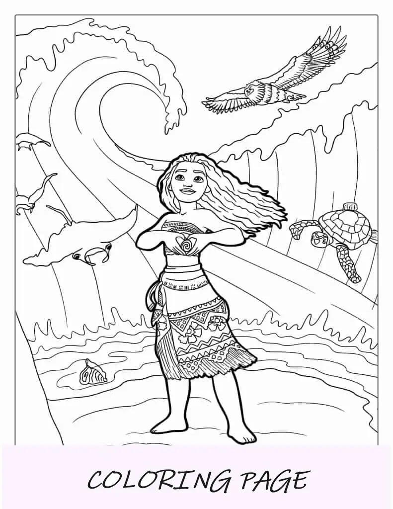 Desenho para colorir de Moana com o coração de Te Fiti
