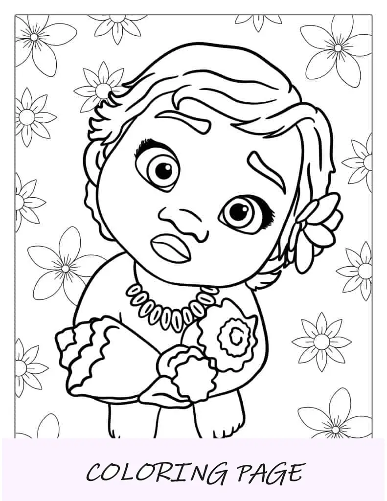 Desenho de Moana quando criança para colorir
