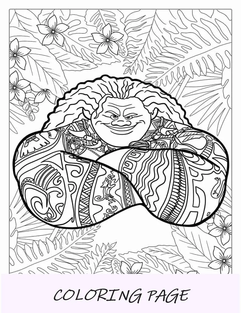 Página para colorir de Maui com tatuagens para colorir