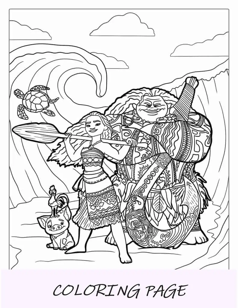 Página para colorir da arte do filme Moana