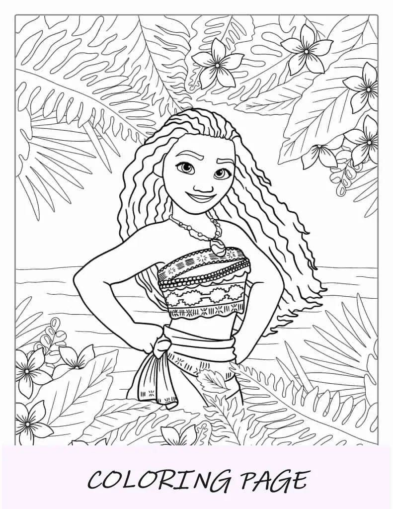 Página para colorir da princesa Moana Waialiki