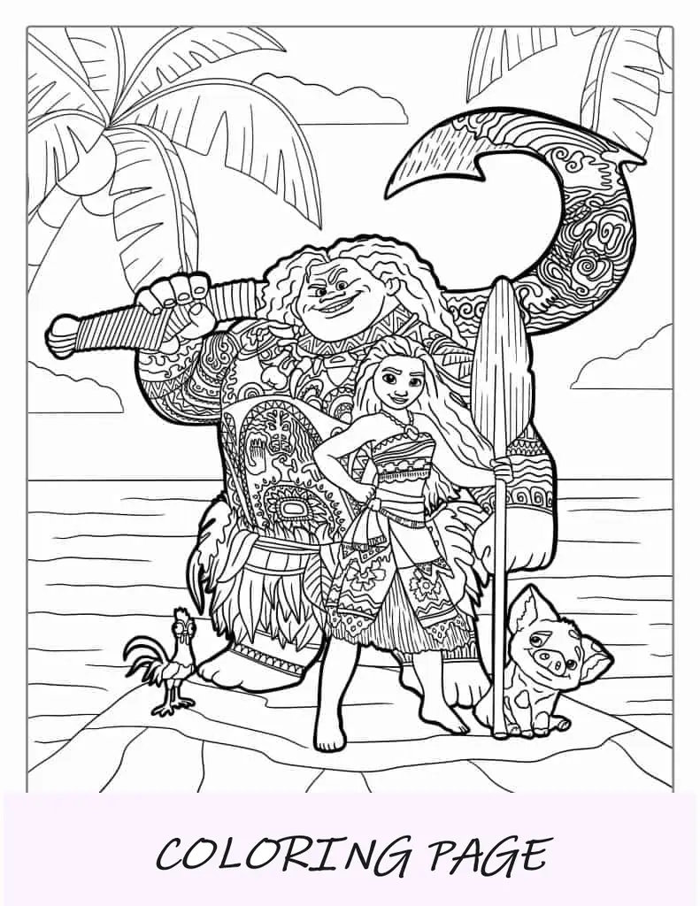 Pau, Hei Hei. Oceano. E Maui para colorir