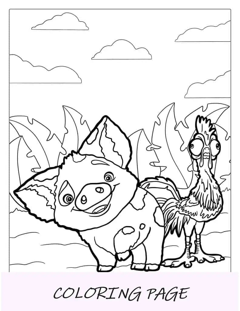 Desenho para colorir de Pua e Hei Hei para crianças