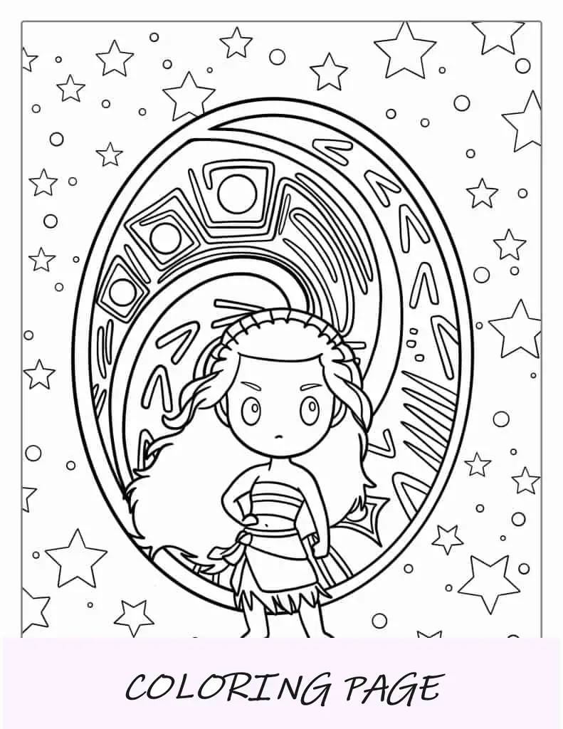 O coração da pedra Te Fiti com Moana para colorir
