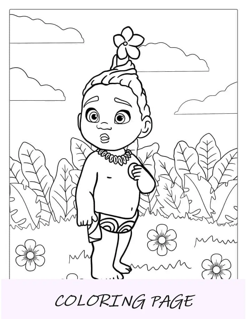 Página para colorir da bebê fofa Moana