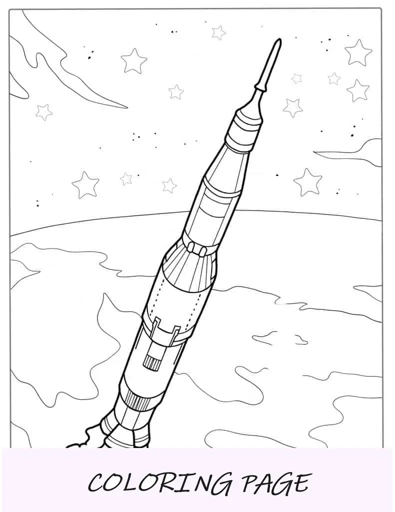 Foguete Saturn V da NASA no espaço para colorir