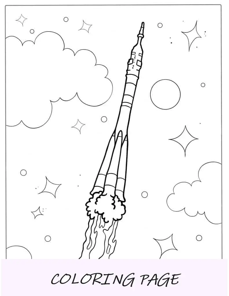 Esboço simples do foguete Soyuz para colorir