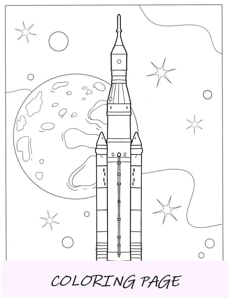 Página para colorir do foguete SLS Bloco 1 da NASA