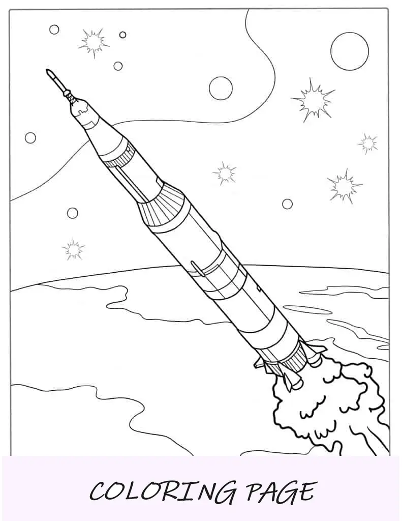 Folha para colorir do foguete lunar Saturn V Nasa