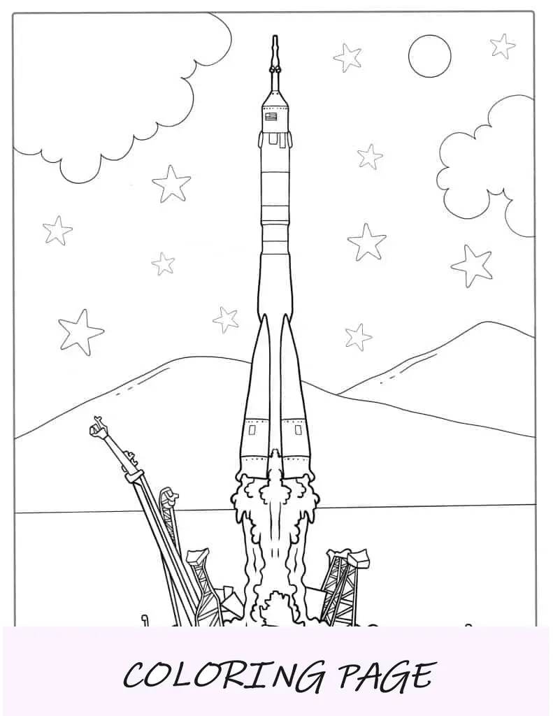 Lançamento do foguete Soyuz a partir da página para colorir do Pad