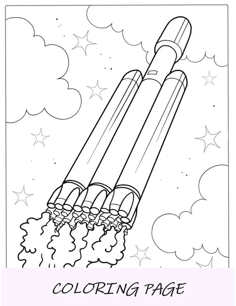 Folha para colorir do foguete pesado SpaceX Falcon