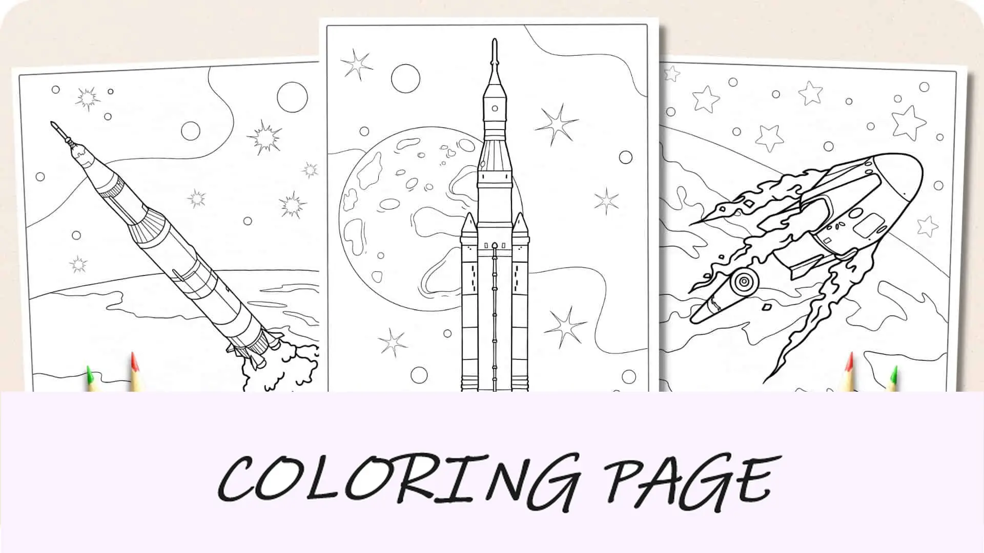 Imagem em destaque de páginas para colorir de foguetes
