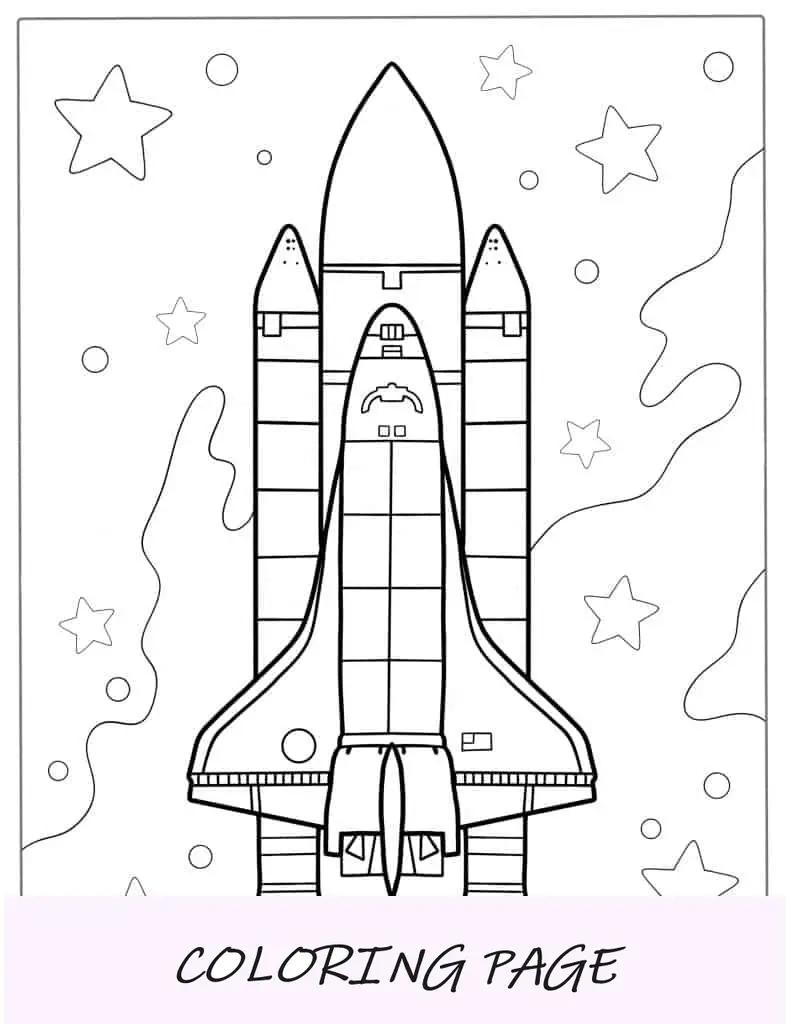 Página para colorir da descoberta do ônibus espacial da NASA