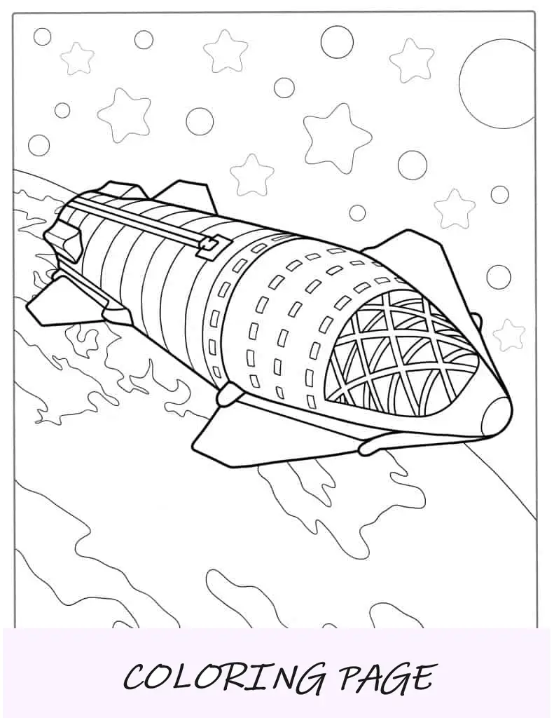 Página para colorir do foguete lunar da nave espacial SpaceX