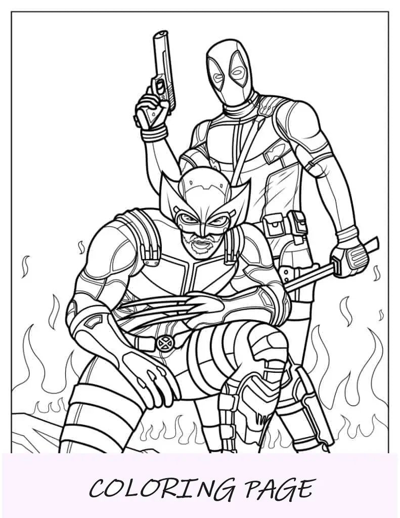 Folha para colorir do desenho animado Wolverine Fighting