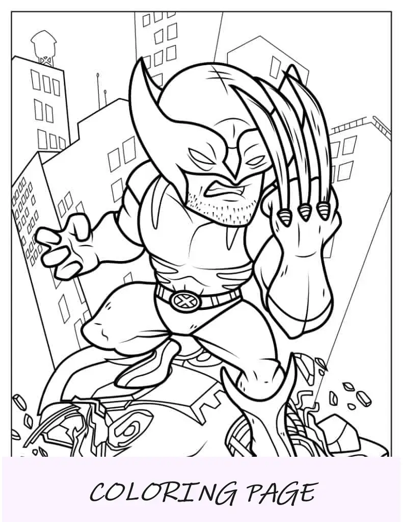 Página para colorir de Wolverine e os X Men