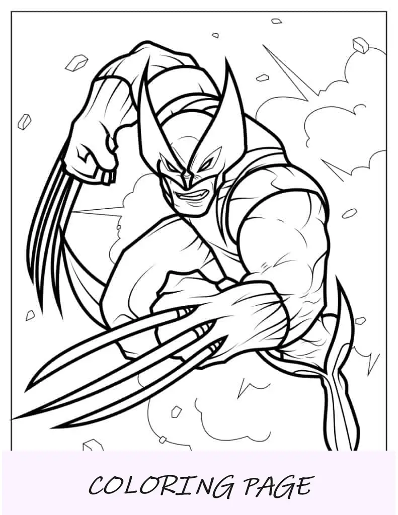 Folha para colorir X Men Wolverine para crianças em idade pré-escolar V2