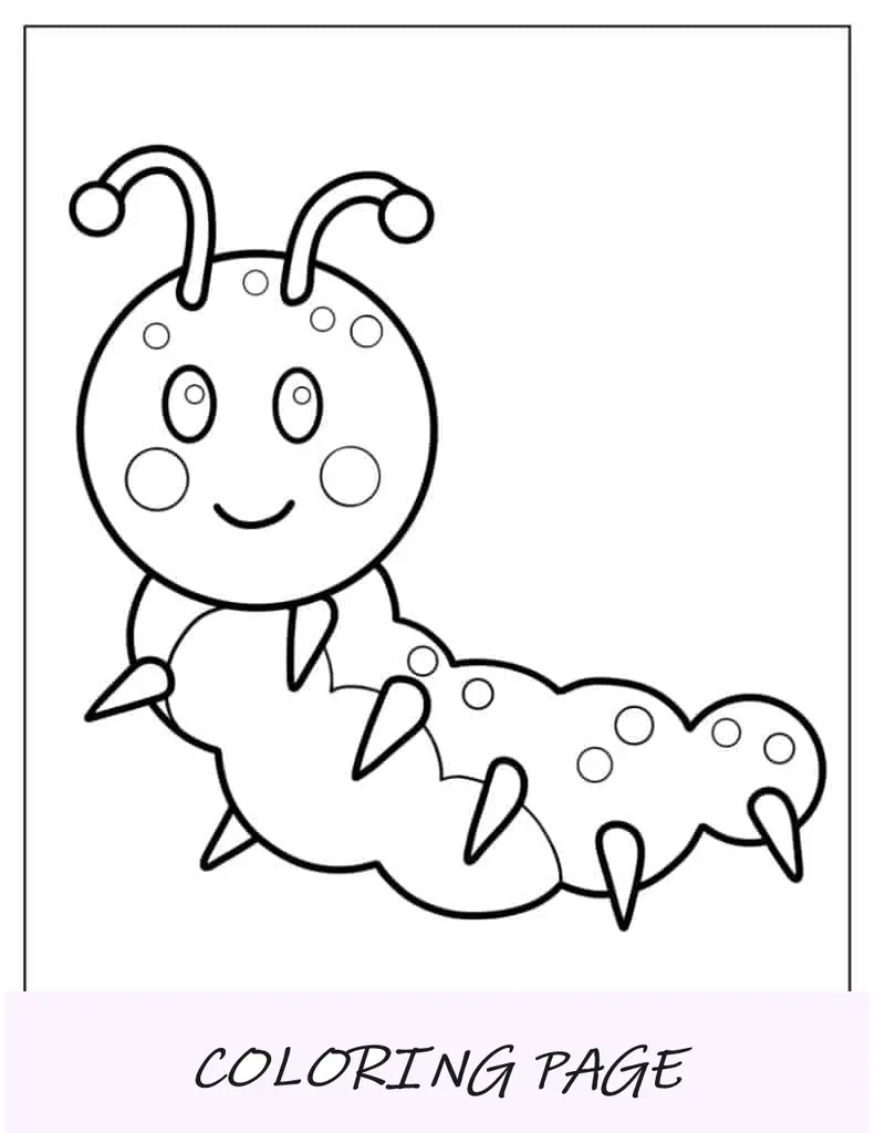 Pagina da colorare di Bruco facile per bambini in età prescolare