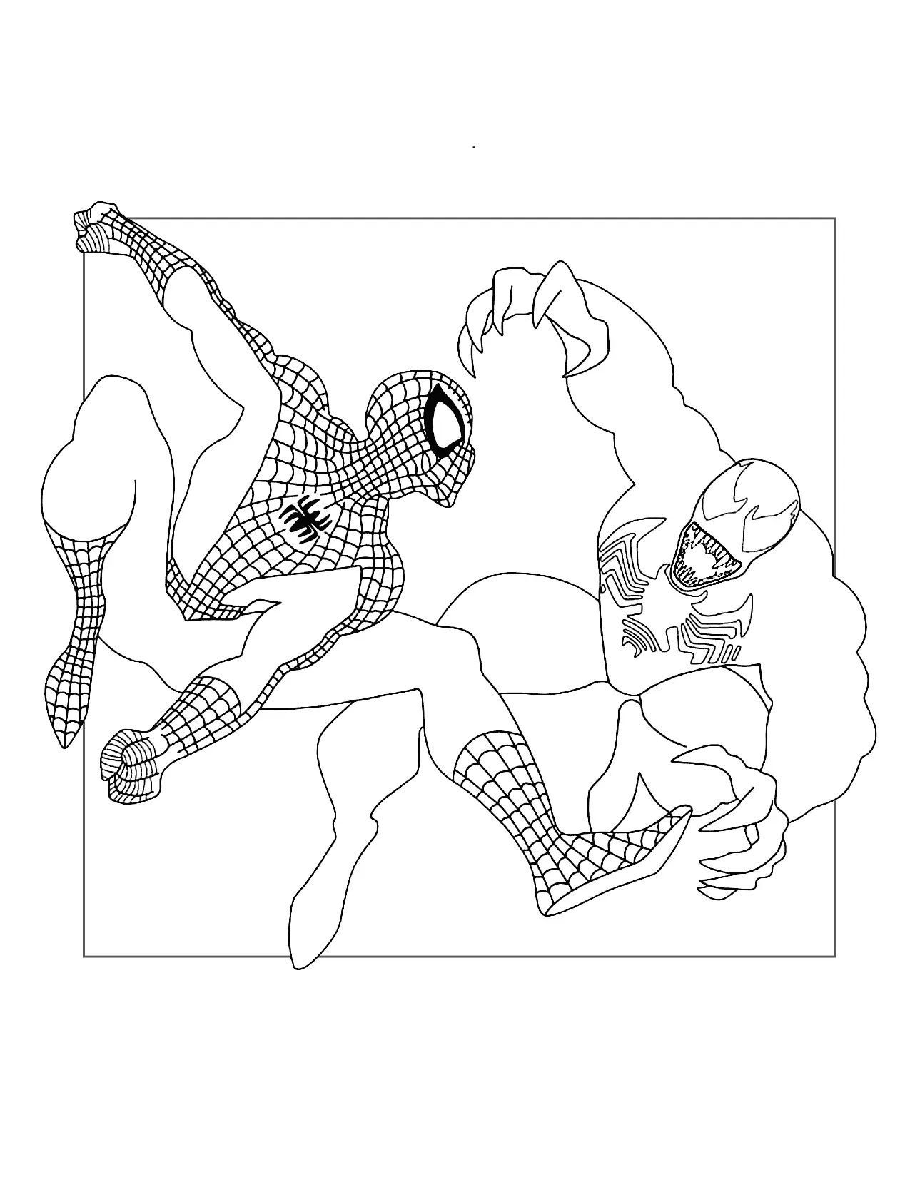 Spider Man And Venom Fight Coloring Page