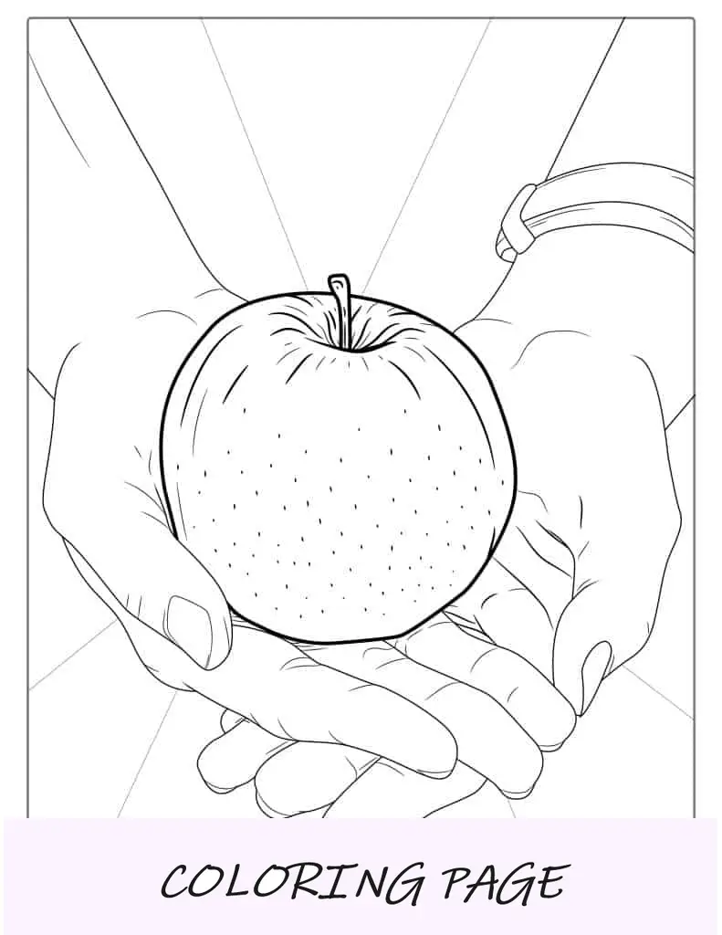 Manos sosteniendo la manzana Mcintosh para colorear