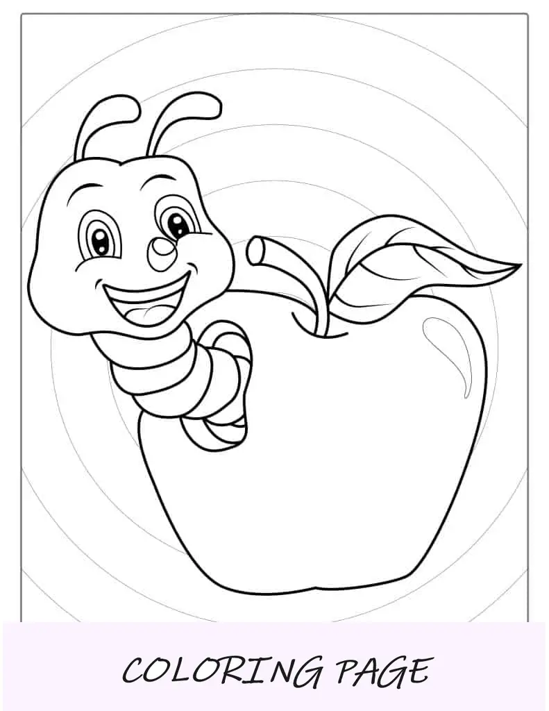Esquema sencillo de manzana con gusano para niños en edad preescolar
