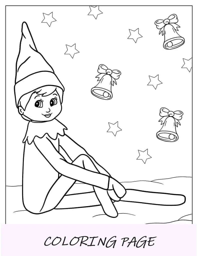 Elfo na prateleira com doces e cacau para colorir