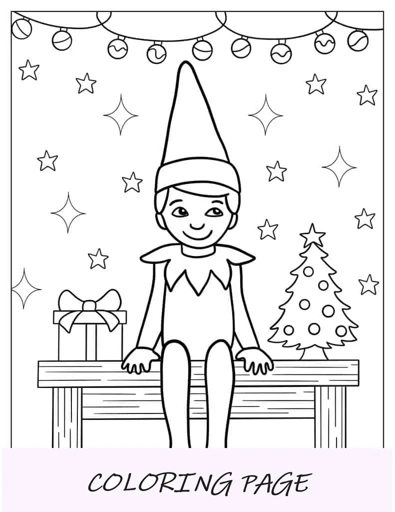 Folha para colorir de tricô de elfo na prateleira