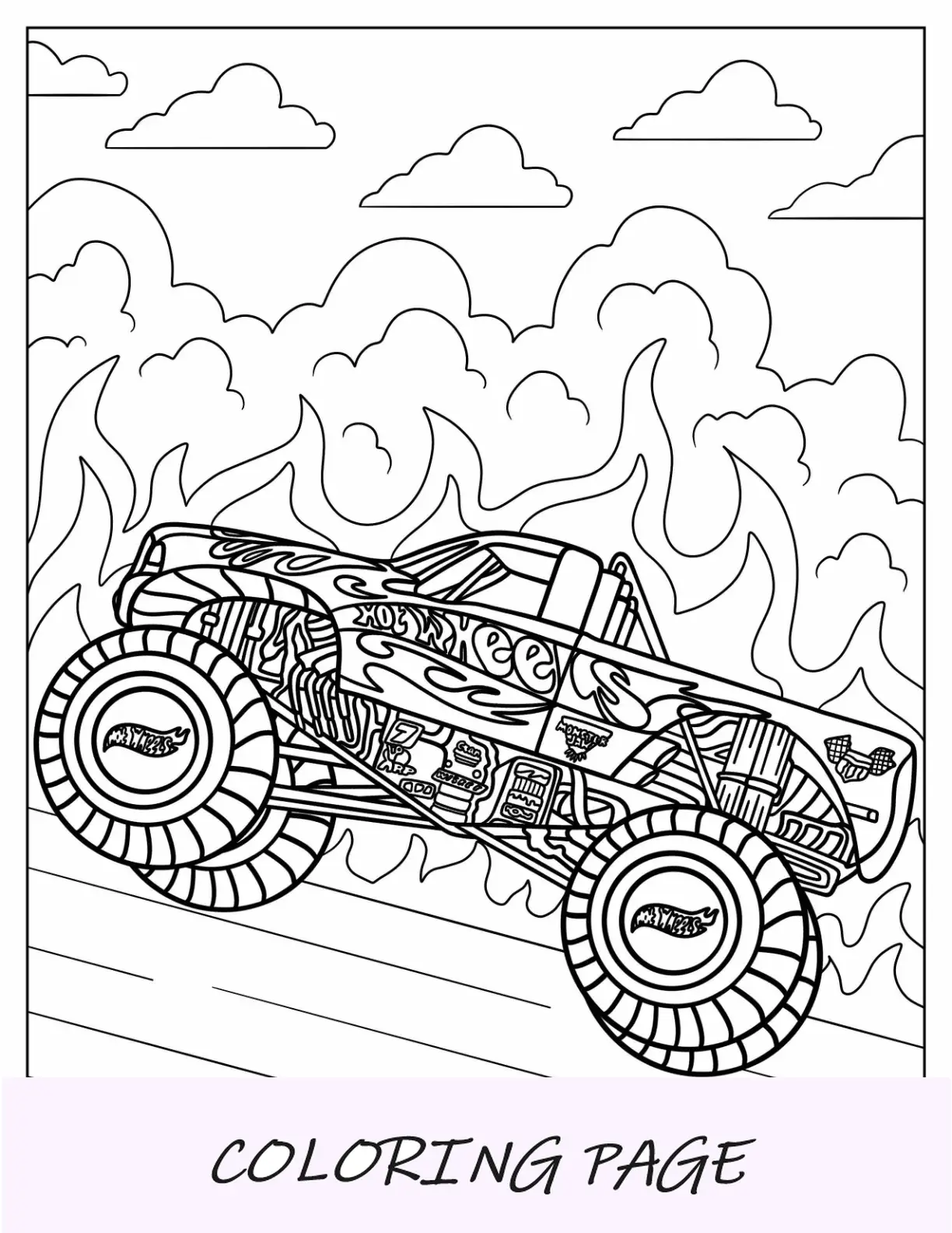 Página detalhada para colorir do Monster Truck Hot Wheels