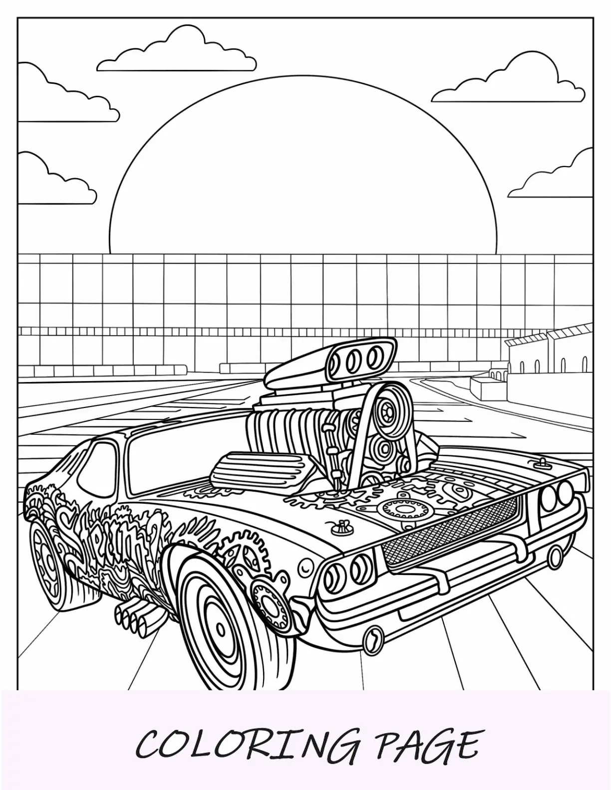 Carro Hot Wheels realista estacionado na pista de corrida
