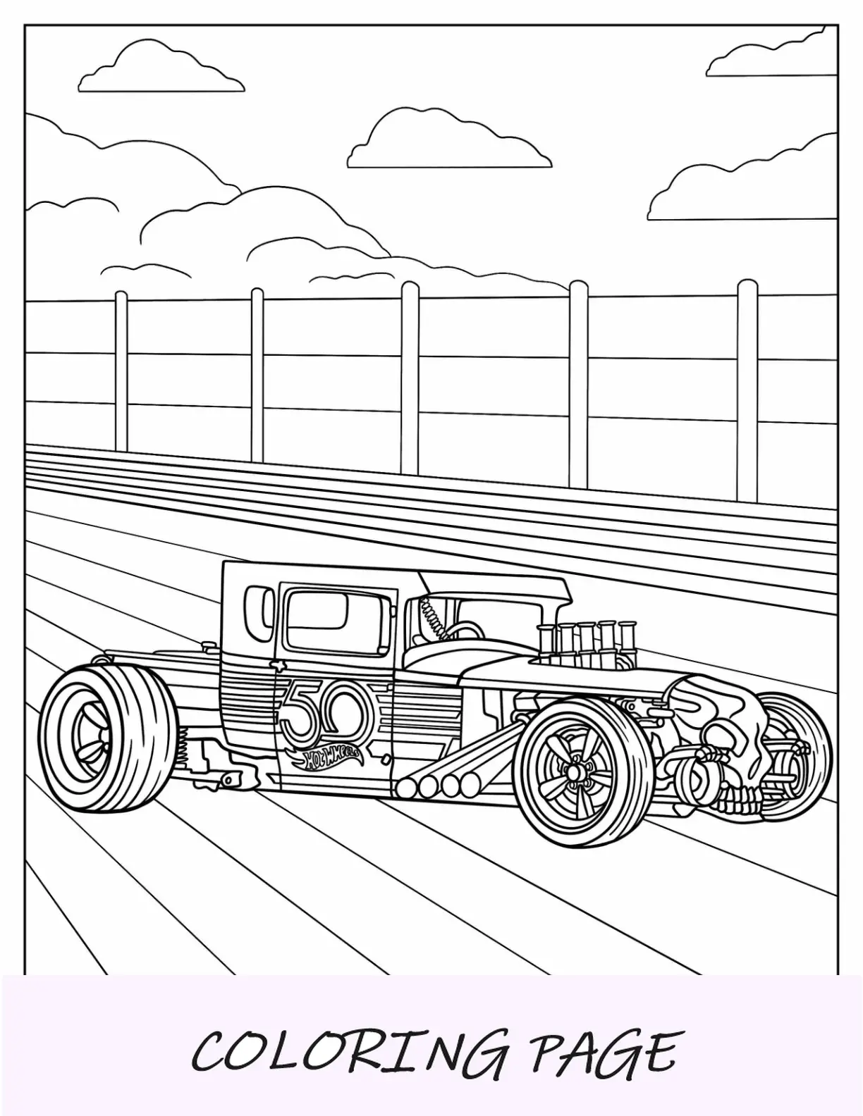 Folha para colorir do agitador de ossos Hot Wheels