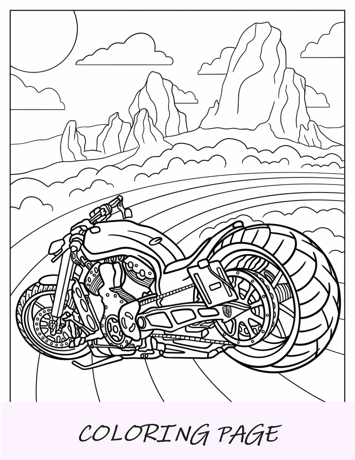 Folha detalhada para colorir de motocicleta Hot Wheels