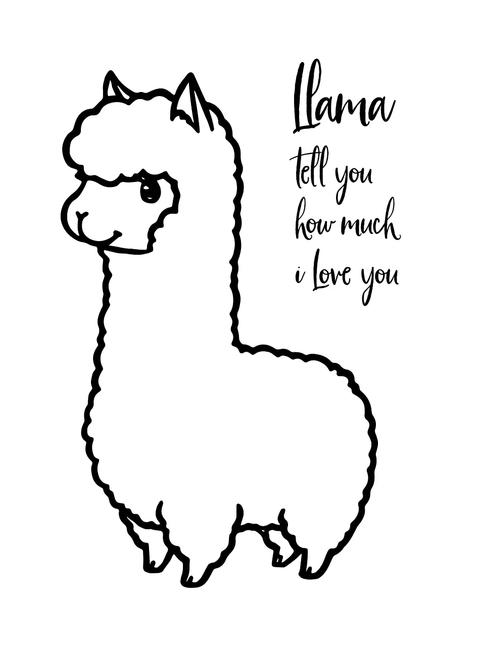 Llama Loves You Coloring Page