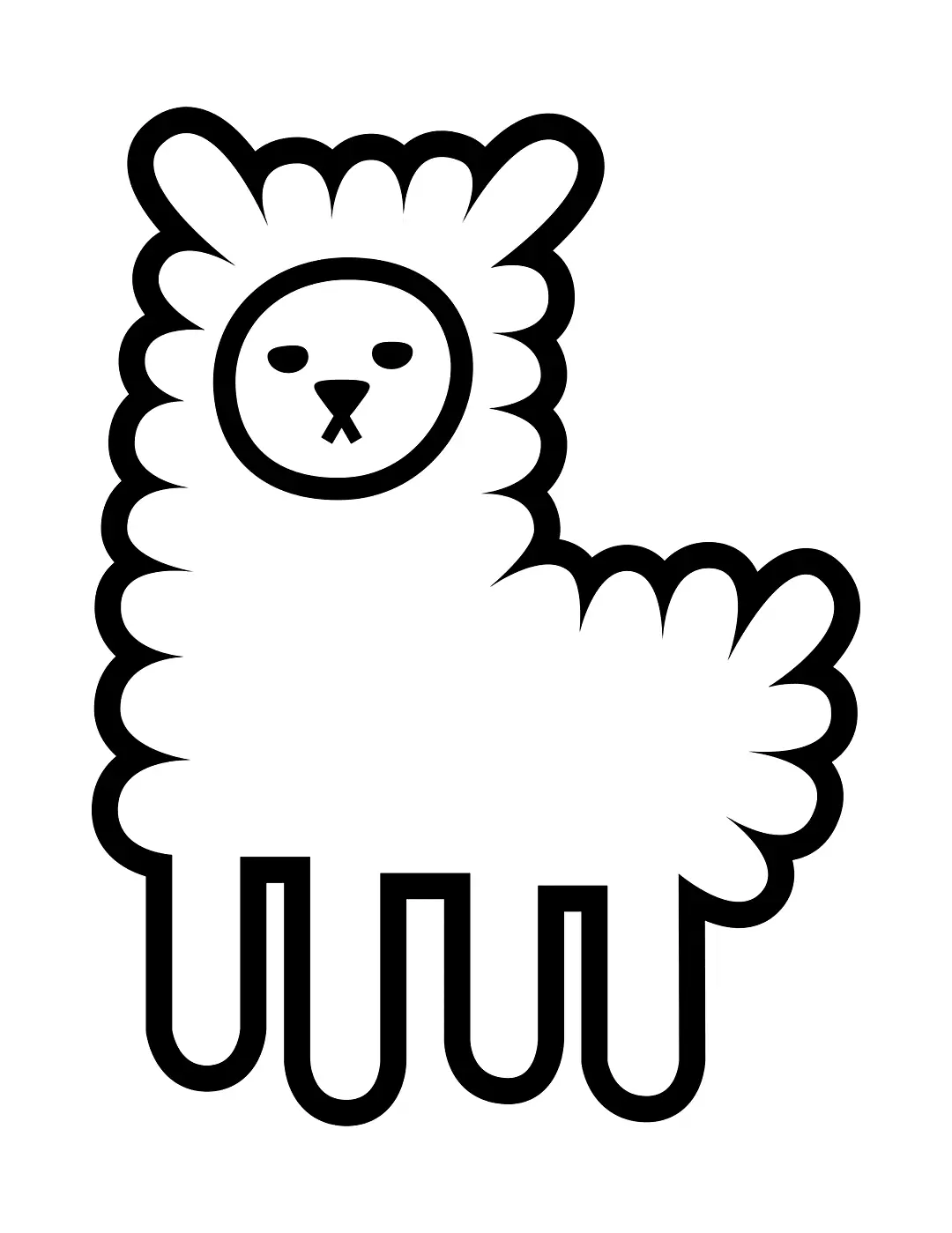 Cute Cartoon Llama Alpaca Coloring Page