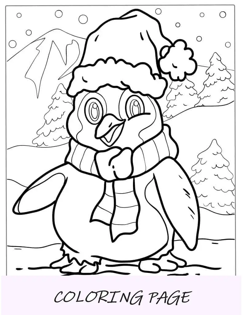 Coloração inspirada no Natal do pinguim dos desenhos animados