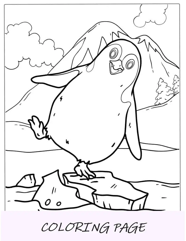 Folha para colorir de pinguim fofo de desenho animado