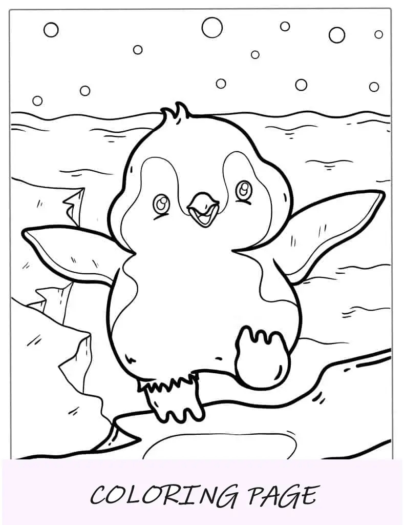 Pinguim fofo e feliz para colorir para crianças em idade pré-escolar