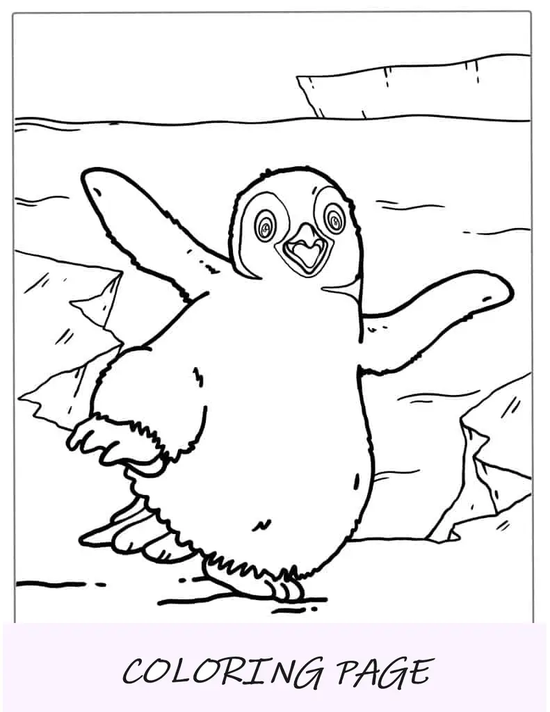 Página para colorir de pinguim de pés felizes