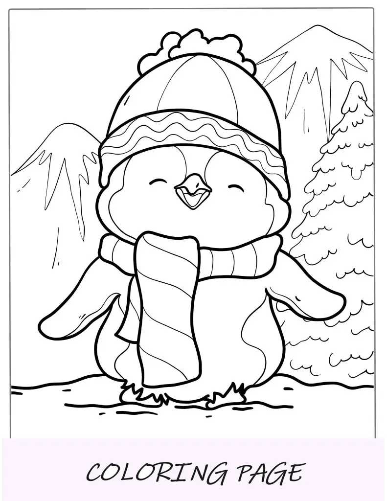 Pinguim feliz usando lenço para colorir
