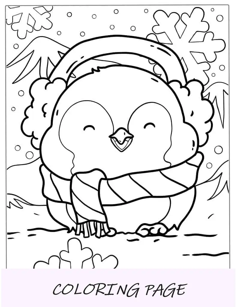 Página para colorir de Natal do pinguim Kawaii
