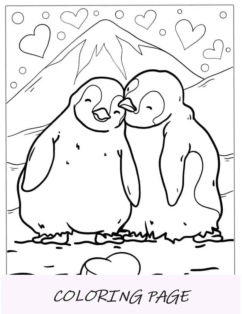 Folha para colorir de dois pinguins-imperadores bebês