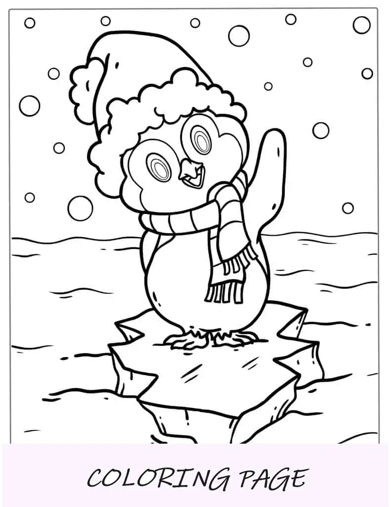 Adorável pinguim com tema de inverno