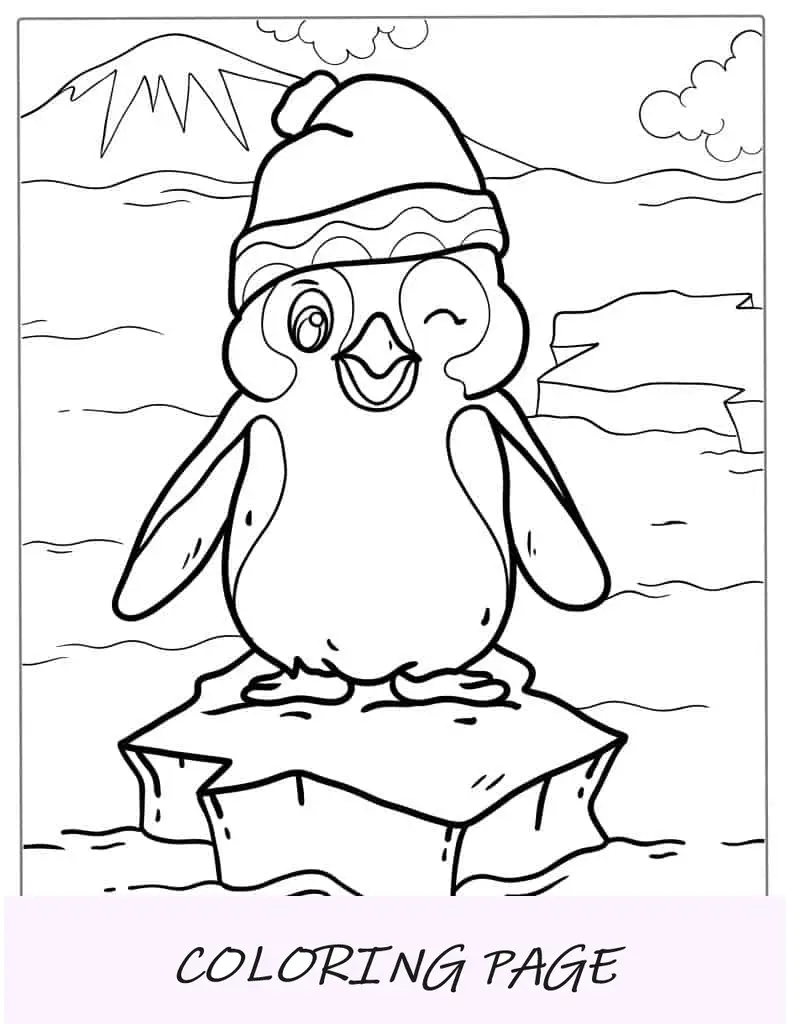 Pinguim bebê usando chapéu de Papai Noel para colorir
