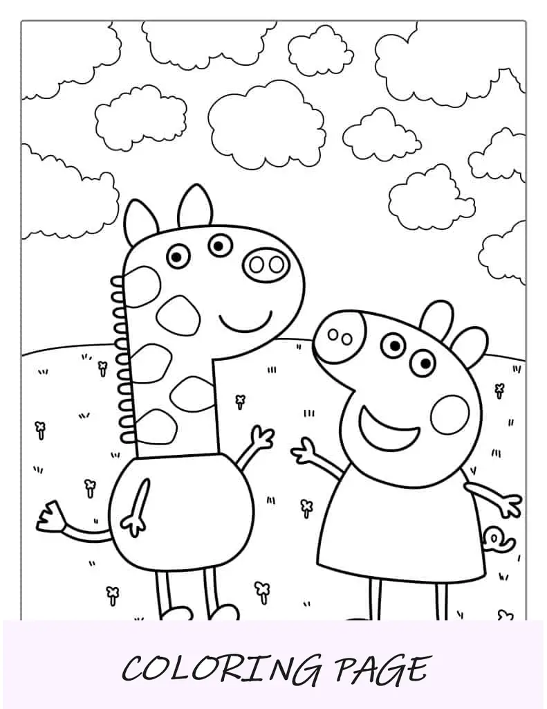Pagina da colorare di Peppa Pig e Gerald Giraffa