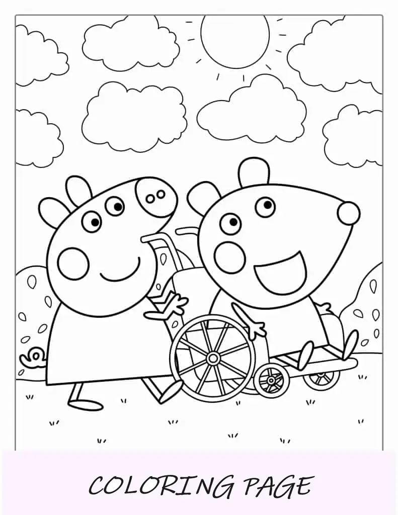 Pagina da colorare di Peppa Pig e molti topi