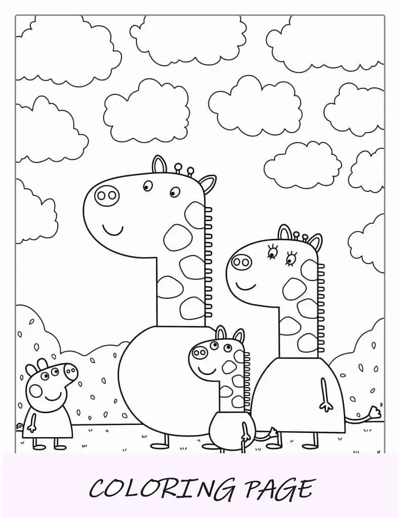 Gerald Giraffa con la famiglia e Peppa