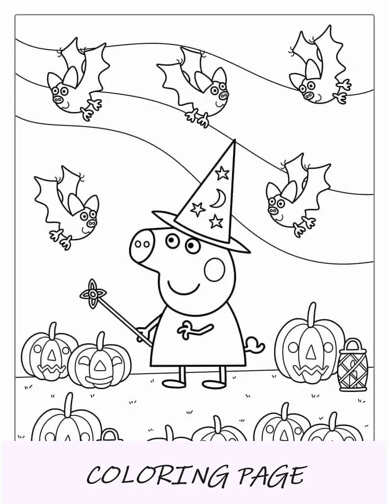 Pagina da colorare di Peppa Pig a tema Halloween