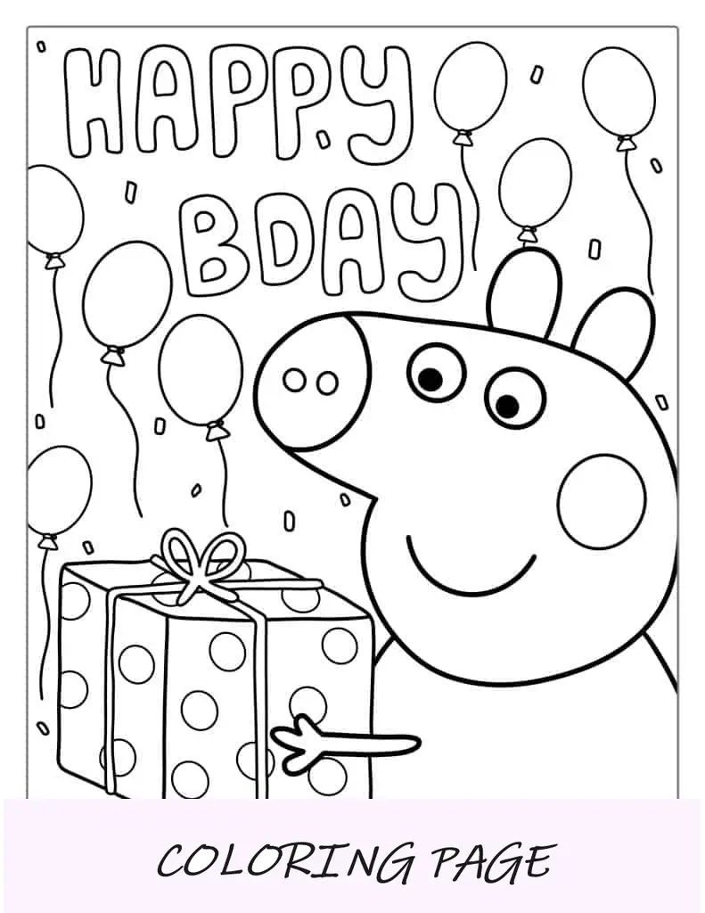 Foglio da colorare di buon compleanno Peppa Pig
